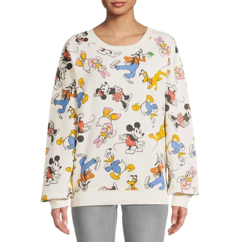 Disney Mickey and Friends Allover Graphic Print Pullover Crewneck Sweatshirt XXL
